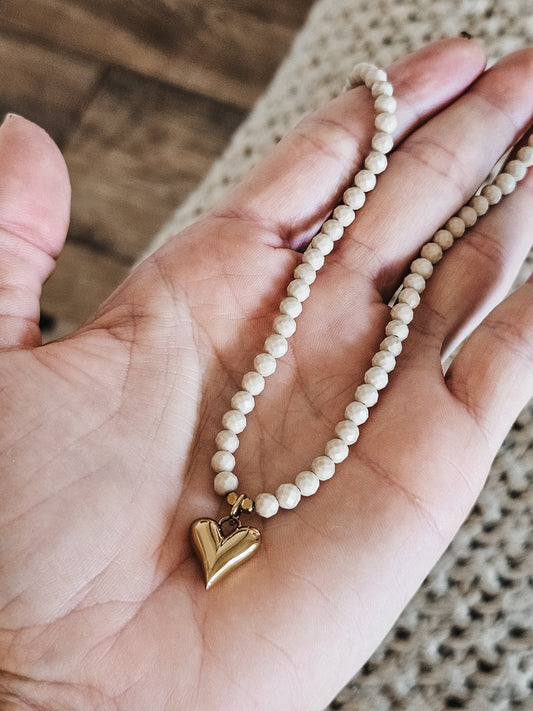 Naszyjnik Kamień Rzeczny z Sercem ze stali chirurgicznej